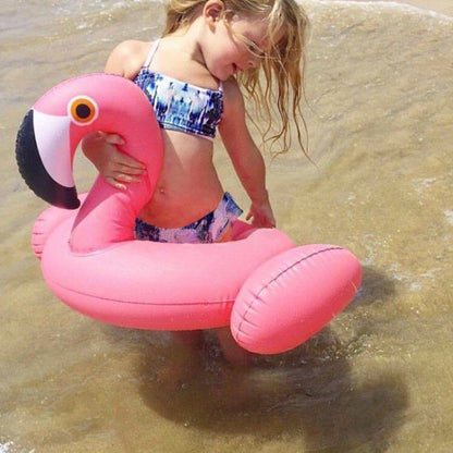 Kids Summer Water Fun Inflatable Flamingo Shaped Pool Ride-on Swimming Ring Floats, เส้นผ่านศูนย์กลางภายนอก: 87 ซม., Outer Diameter: 87cm