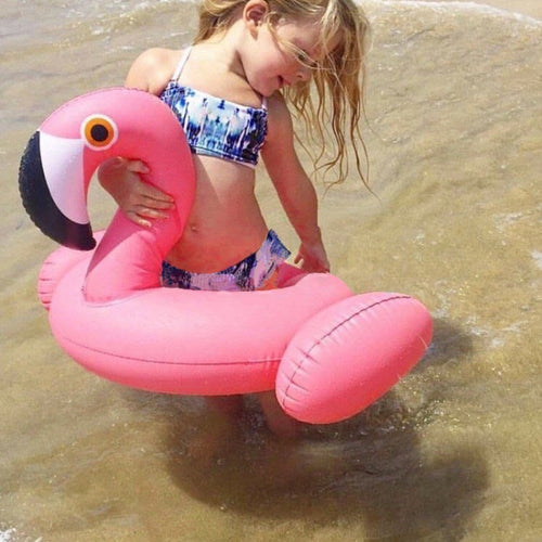 Kids Summer Water Fun Inflatable Flamingo Shaped Pool Ride-on Swimming Ring Floats, เส้นผ่านศูนย์กลางภายนอก: 87 ซม., Outer Diameter: 87cm