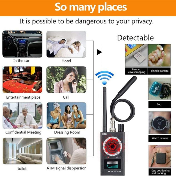 K18 Anti-sneak Sneak Shot เครื่องตรวจจับ GPS ไร้สาย เครื่องตรวจจับสัญญาณไร้สาย, K18