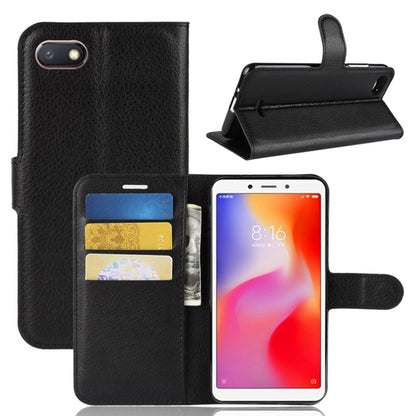 ซองหนังพลิกแนวนอนเนื้อลิ้นจี่สำหรับ Xiaomi Redmi 6A พร้อมกระเป๋าสตางค์และที่วางและช่องเสียบการ์ด, For Redmi 6A