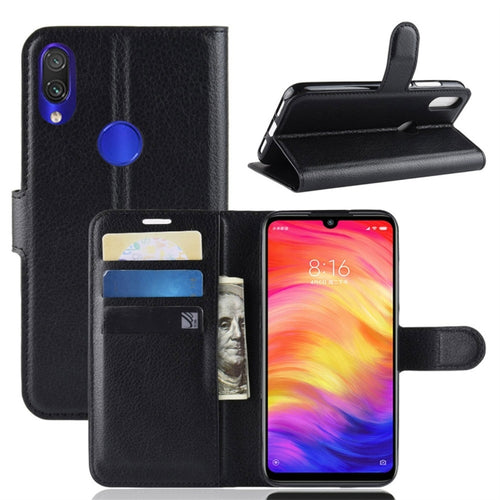 ซองหนังพลิกแนวนอนเนื้อลิ้นจี่สำหรับ Xiaomi Redmi Note 7 พร้อมกระเป๋าสตางค์และตัวยึดและช่องเสียบการ์ด, For Redmi Note 7