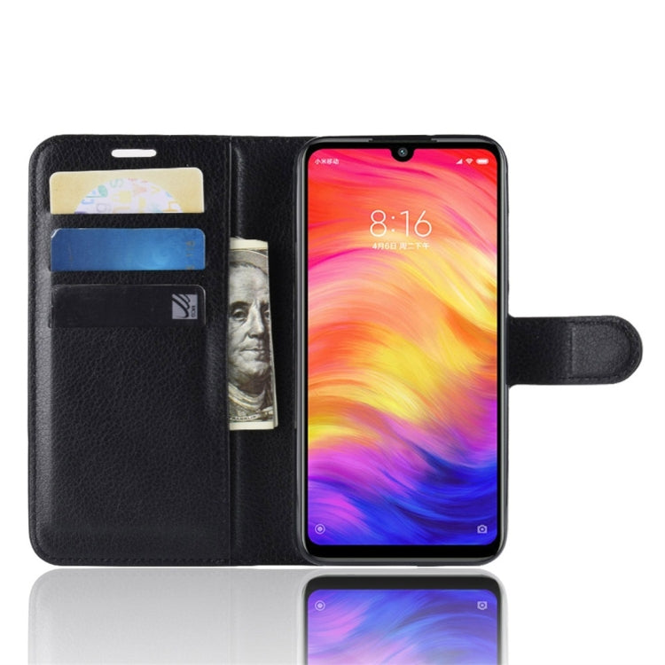 ซองหนังพลิกแนวนอนเนื้อลิ้นจี่สำหรับ Xiaomi Redmi Note 7 พร้อมกระเป๋าสตางค์และตัวยึดและช่องเสียบการ์ด, For Redmi Note 7