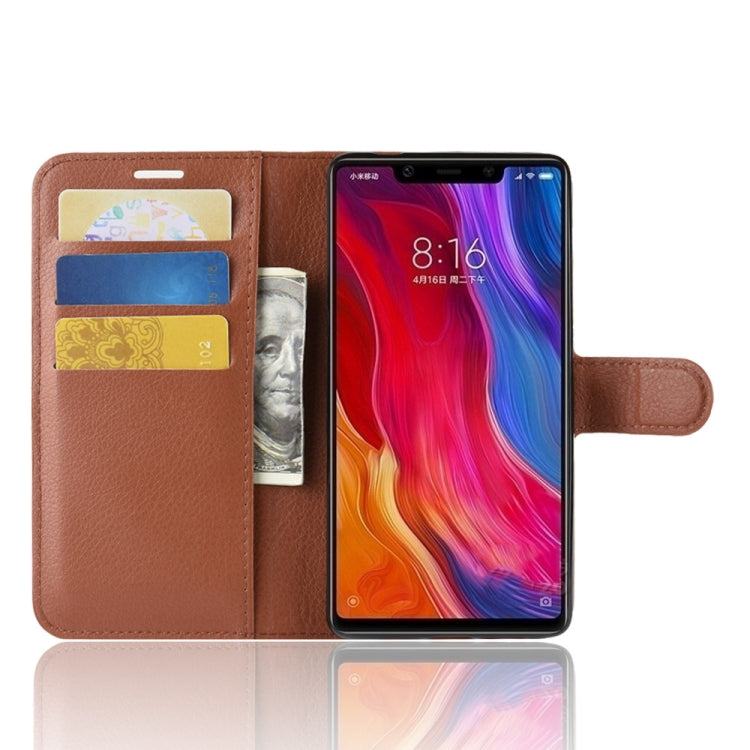 ซองหนังพลิกแนวนอนเนื้อลิ้นจี่สำหรับ Xiaomi Mi 8 SE พร้อมกระเป๋าสตางค์และที่วางและช่องเสียบการ์ด, For Mi 8 SE
