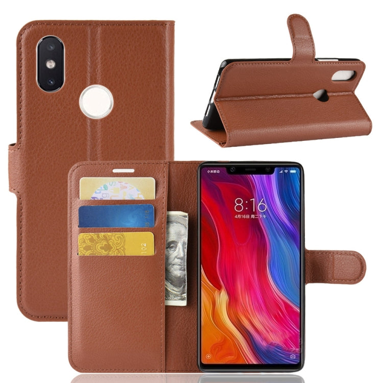 ซองหนังพลิกแนวนอนเนื้อลิ้นจี่สำหรับ Xiaomi Mi 8 SE พร้อมกระเป๋าสตางค์และที่วางและช่องเสียบการ์ด, For Mi 8 SE