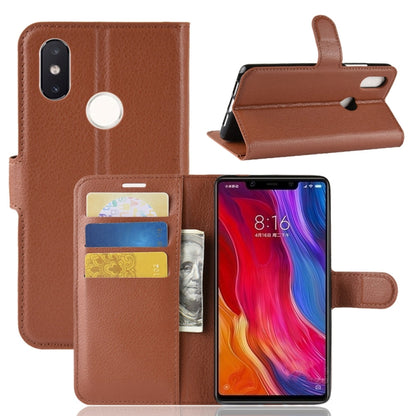 ซองหนังพลิกแนวนอนเนื้อลิ้นจี่สำหรับ Xiaomi Mi 8 SE พร้อมกระเป๋าสตางค์และที่วางและช่องเสียบการ์ด, For Mi 8 SE