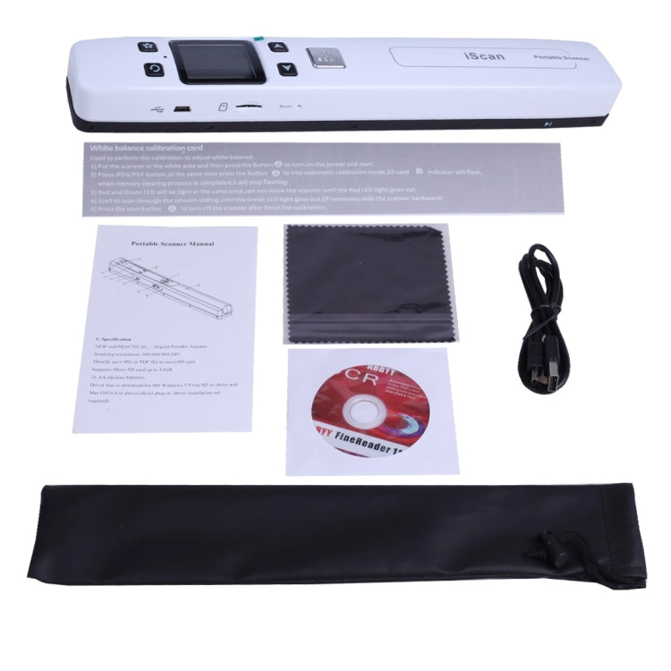 iScan02 Double Roller Mobile Document เครื่องสแกนเนอร์แบบพกพาพร้อมจอแสดงผล LED รองรับ 1050DPI / 600DPI / 300DPI / PDF / JPG / TF, iScan02 White, iScan02 Black