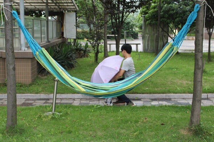 เปลญวนผ้าใบกลางแจ้ง Stripe เตียงสวิงสำหรับคนสองคนขนาด: 190 ซม. x 150 ซม, 190cm x 150cm (Blue), 190cm x 150cm (Red+Yellow), 200 x 150cm (Blue+Yellow)
