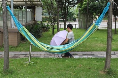 เปลญวนผ้าใบกลางแจ้ง Stripe เตียงสวิงสำหรับคนสองคนขนาด: 190 ซม. x 150 ซม, 190cm x 150cm (Blue), 190cm x 150cm (Red+Yellow), 200 x 150cm (Blue+Yellow)