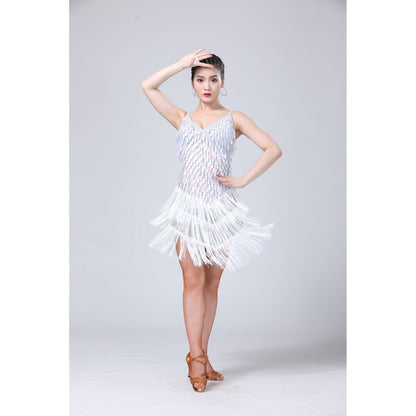 Waterdrop Fringed Sequins Suspenders ชุดเต้นรำละตินชุดแข่งขันประสิทธิภาพ, Free Size