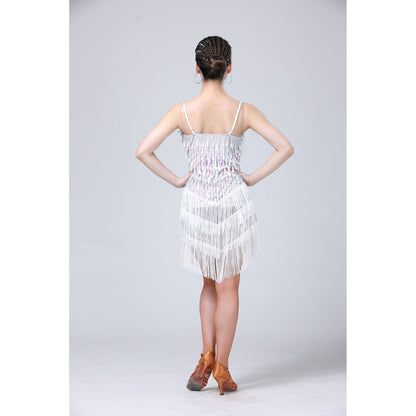 Waterdrop Fringed Sequins Suspenders ชุดเต้นรำละตินชุดแข่งขันประสิทธิภาพ, Free Size