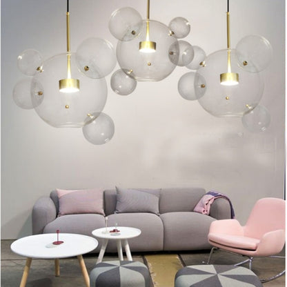 30W Creative Glass Ball Molecule Modern Lamp Personality Living Room Chandelier Soap Bubble Lamp, 14 Balls 3 Lamps, Long Plate, Size: 120 x 84cm.