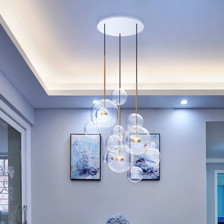 30W Creative Glass Ball Molecule Modern Lamp Personality Living Room Chandelier Soap Bubble Lamp, 14 Balls 3 Lamps, Long Plate, Size: 120 x 84cm.