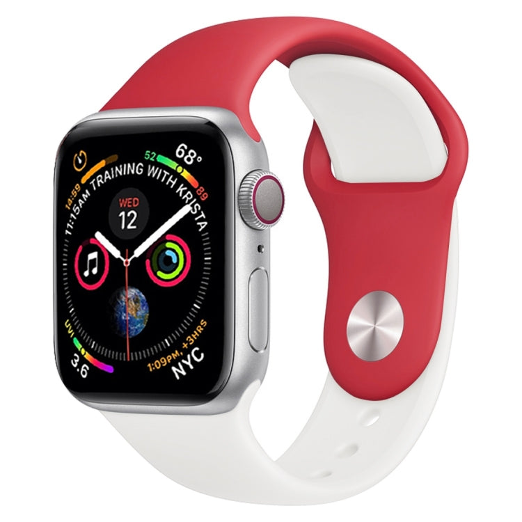 สายนาฬิกาซิลิโคนสีคู่สำหรับ Apple Watch Series 3 & 2 & 1 38 มม. (สีขาว + แดง)