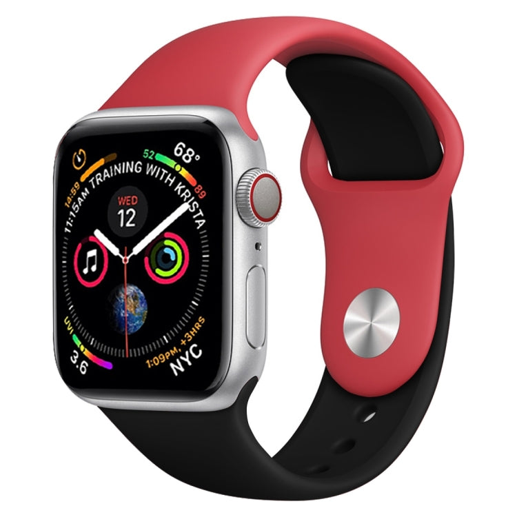 สายนาฬิกาซิลิโคนสีคู่สำหรับ Apple Watch Series 3 & 2 & 1 38 มม. (สีขาว + แดง)