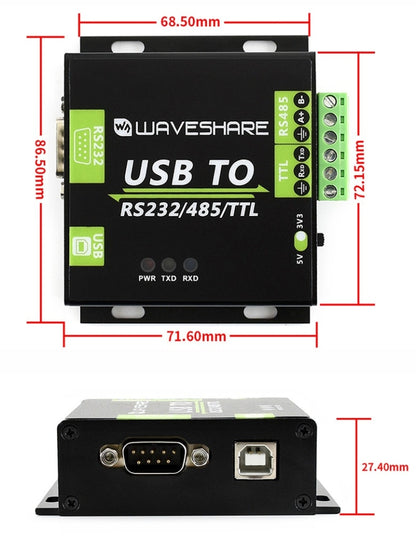 Waveshare USB เป็น RS232 / RS485 / TTL Industrial Isolated Converter, 15817