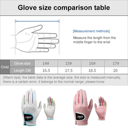 PGM One Pair Golf ถุงมือผ้าไมโครไฟเบอร์นุ่มสบายสำหรับเด็ก, 14, 15, 16, 17