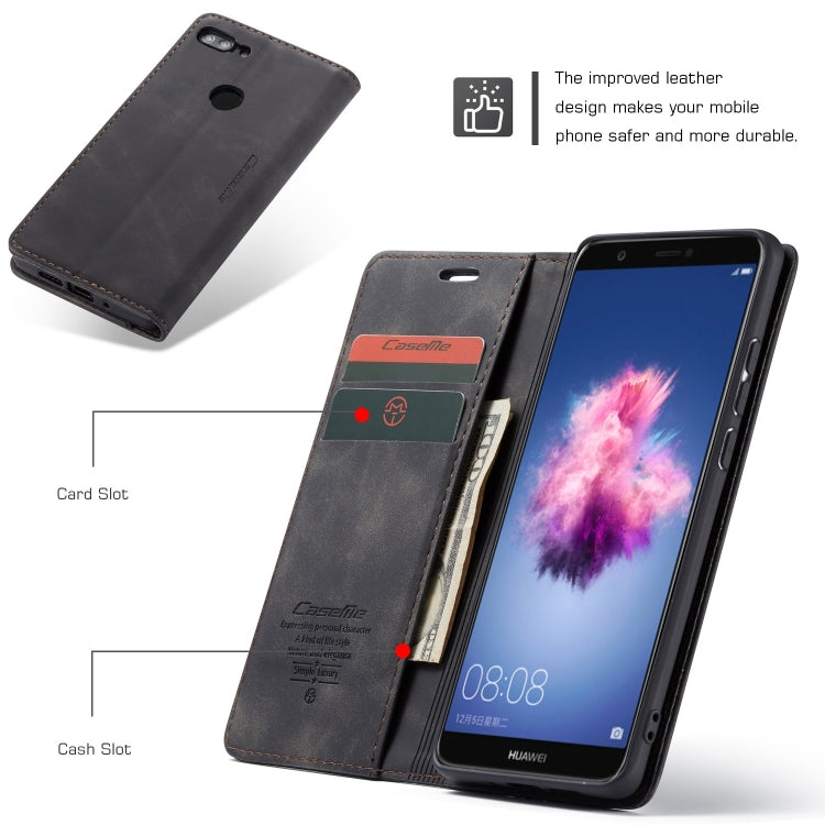 CaseMe ซองหนังพลิกแนวนอนมัลติฟังก์ชั่น Retro Frosted สำหรับ Huawei P Smart / Enjoy 7S / Honor 9 Lite พร้อมช่องเสียบการ์ดและตัวยึดและกระเป๋าสตางค์, For Huawei P Smart