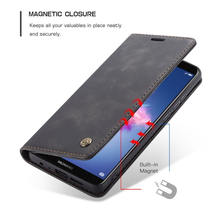CaseMe ซองหนังพลิกแนวนอนมัลติฟังก์ชั่น Retro Frosted สำหรับ Huawei P Smart / Enjoy 7S / Honor 9 Lite พร้อมช่องเสียบการ์ดและตัวยึดและกระเป๋าสตางค์, For Huawei P Smart