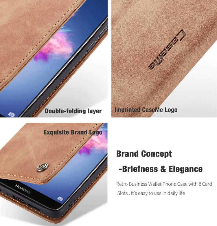 CaseMe ซองหนังพลิกแนวนอนมัลติฟังก์ชั่น Retro Frosted สำหรับ Huawei P Smart / Enjoy 7S / Honor 9 Lite พร้อมช่องเสียบการ์ดและตัวยึดและกระเป๋าสตางค์, For Huawei P Smart
