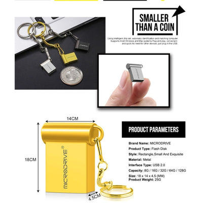 MicroDrive 64GB USB 2.0 Metal Mini USB แฟลชไดรฟ์ดิสก์ U, 64GB