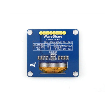Waveshare 1.3 นิ้ว 128*64 OLED, อินเทอร์เฟซ SPI/I2C, Pinheader แนวตั้งแบบตรง