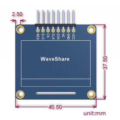 Waveshare 1.3 นิ้ว 128*64 OLED(A), อินเทอร์เฟซ SPI/I2C, Pinheader แนวนอนแบบโค้ง