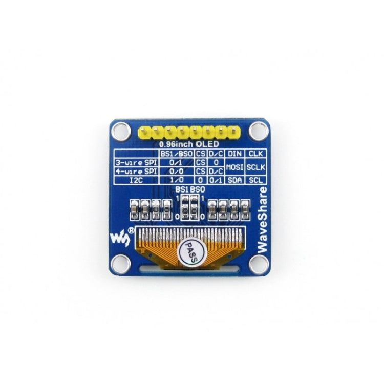 Waveshare 0.96 นิ้ว 128*64 OLED (B), อินเทอร์เฟซ SPI/I2C, Pinheader แนวตั้งแบบตรง