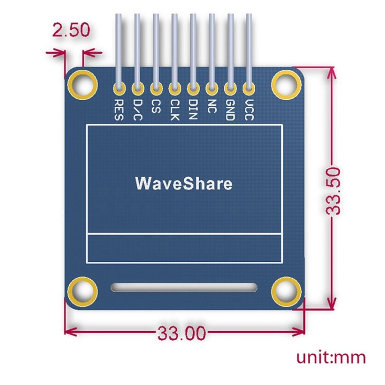 Waveshare 0.96 นิ้ว 128*64 OLED (B), อินเทอร์เฟซ SPI/I2C, Pinheader แนวตั้งแบบตรง