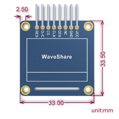 Waveshare 0.96 นิ้ว 128*64 OLED (B), อินเทอร์เฟซ SPI/I2C, Pinheader แนวตั้งแบบตรง