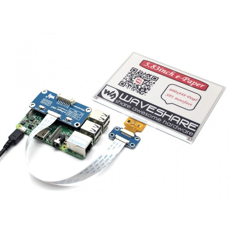 Waveshare 5.83 นิ้ว 600x448 Pixel Red Black White สามสี E-Ink Display HAT (B) สำหรับ Raspberry Pi, SPI Interface, 14600
