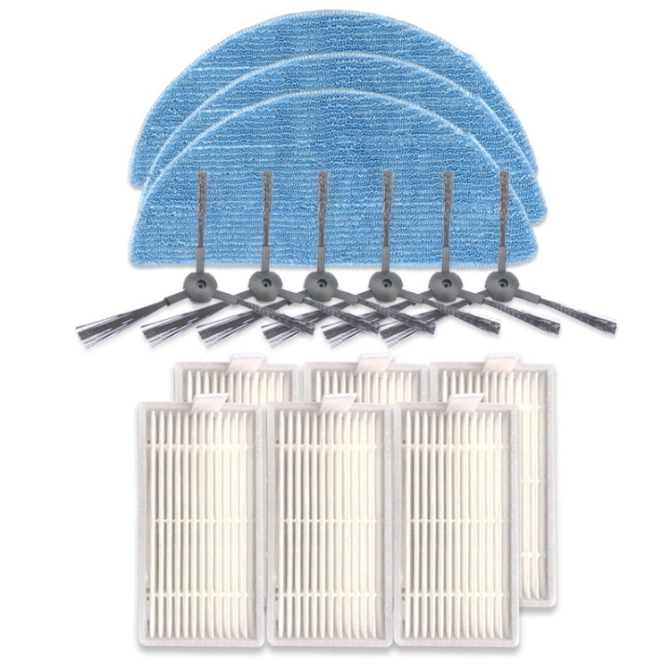 XI242 3 คู่ K614 แปรงด้านข้าง + 6 PCS I208 Filters + 3 PCS I201 Rags Set สำหรับ ILIFE V5S Pro / V50 / V5S, XI242