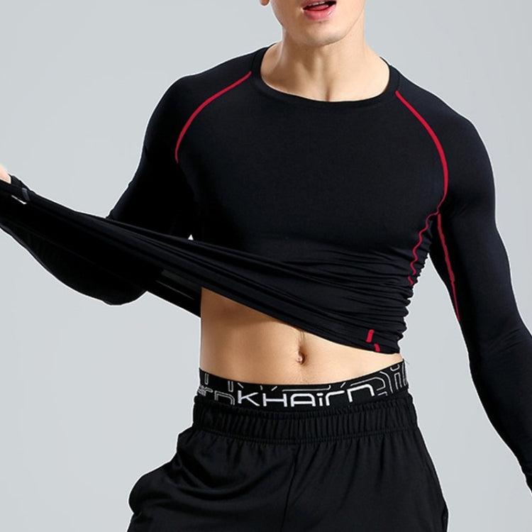 SIGETU ชุดกีฬาผู้ชายแขนยาวแห้งเร็ว (สี:ดำ เทา ไซส์:XXXXL), M, L, XL, 2XL, 3XL, 4XL