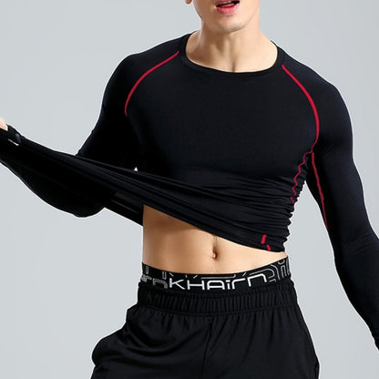 SIGETU ชุดกีฬาผู้ชายแขนยาวแห้งเร็ว (สี:ดำ เทา ไซส์:XXXXL), M, L, XL, 2XL, 3XL, 4XL