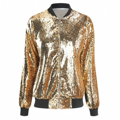 แจ็คเก็ตเบสบอลเลื่อมหลวมผู้หญิง (สี:สีเงิน ไซส์:XXXL), S, M, L, XL, XXL, 3XL