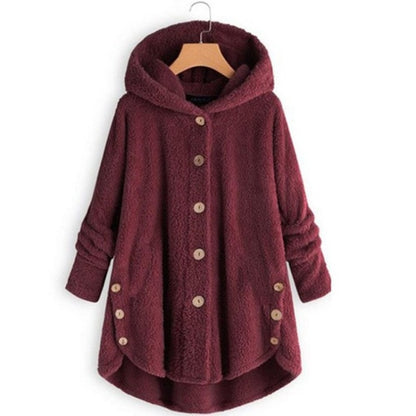 Button Plush เสื้อโค้ทสีทึบไม่สม่ำเสมอ (สี:ฟ้า ขนาด:XXXXXL)