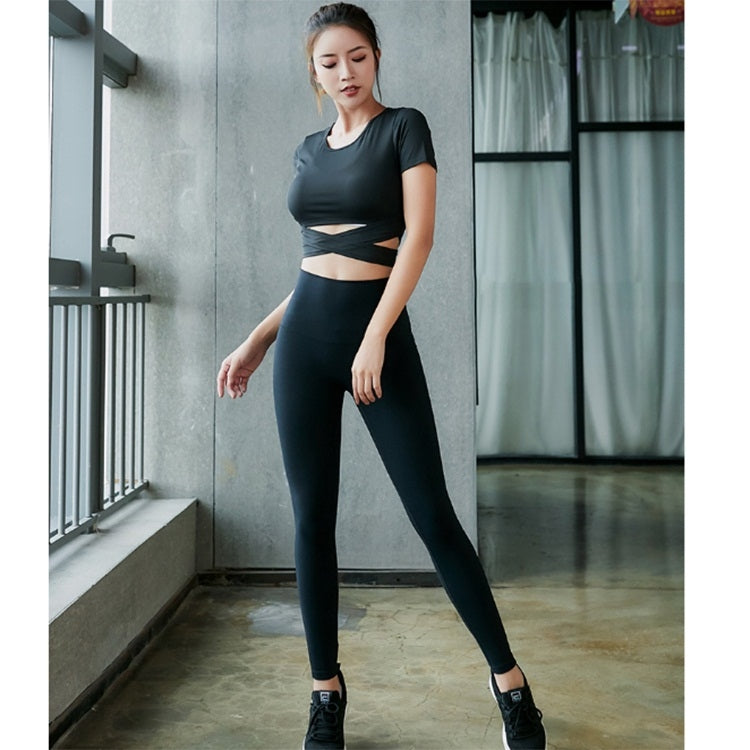 กีฬา วิ่ง ฟิตเนส ชุดสูทสองชิ้นแห้งเร็ว (สี:ดำ Size:XL), L