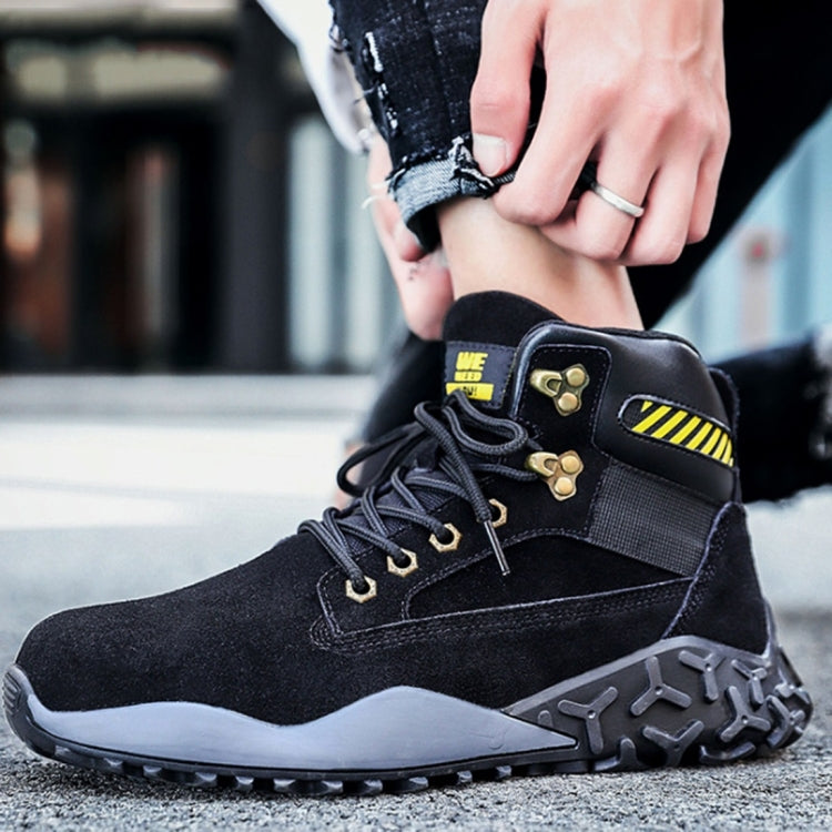 Jiefu Light And Breathable Steel Head Anti Smashing, Anti Piercing, Anti Slip and Waterproof Safety Shoes (Color:High Top Black Size:48), 36, 37, 38, 39, 40, 41, 42, 43, 44, 45, 46, 47, 48