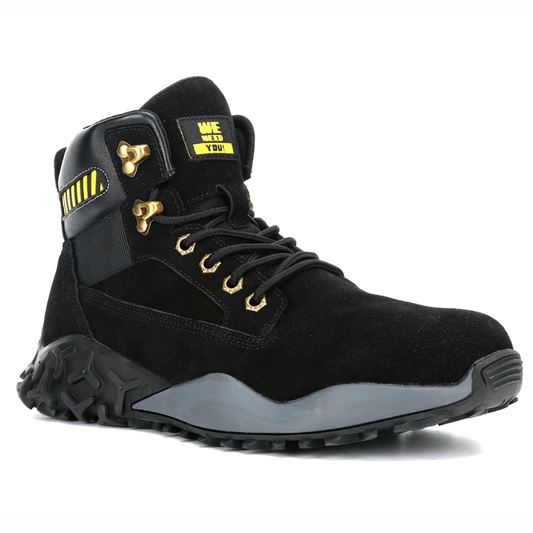 Jiefu Light And Breathable Steel Head Anti Smashing, Anti Piercing, Anti Slip and Waterproof Safety Shoes (Color:High Top Black Size:48), 36, 37, 38, 39, 40, 41, 42, 43, 44, 45, 46, 47, 48