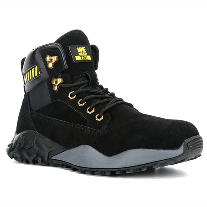 Jiefu Light And Breathable Steel Head Anti Smashing, Anti Piercing, Anti Slip and Waterproof Safety Shoes (Color:High Top Black Size:48), 36, 37, 38, 39, 40, 41, 42, 43, 44, 45, 46, 47, 48