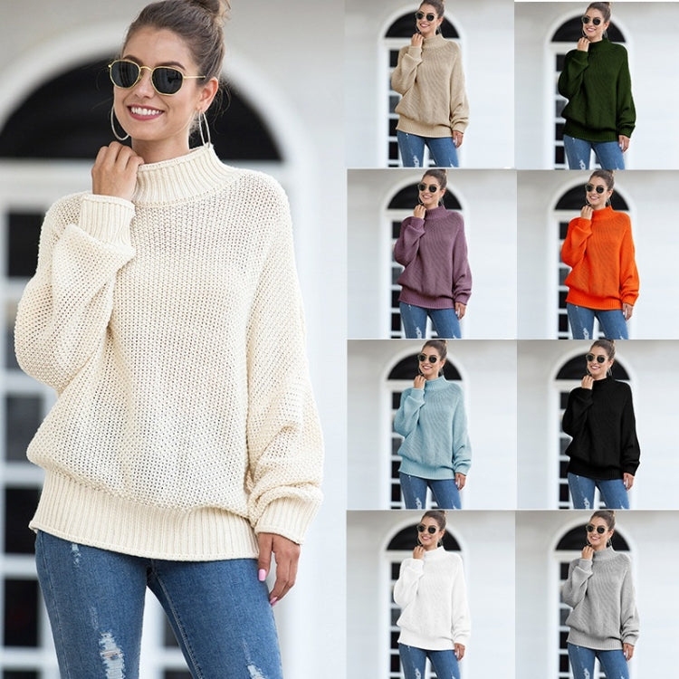 เสื้อสเวตเตอร์ถักคอสูงขอบโค้งแฟชั่น, S, M, L, XL