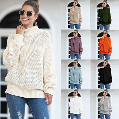 เสื้อสเวตเตอร์ถักคอสูงขอบโค้งแฟชั่น, S, M, L, XL