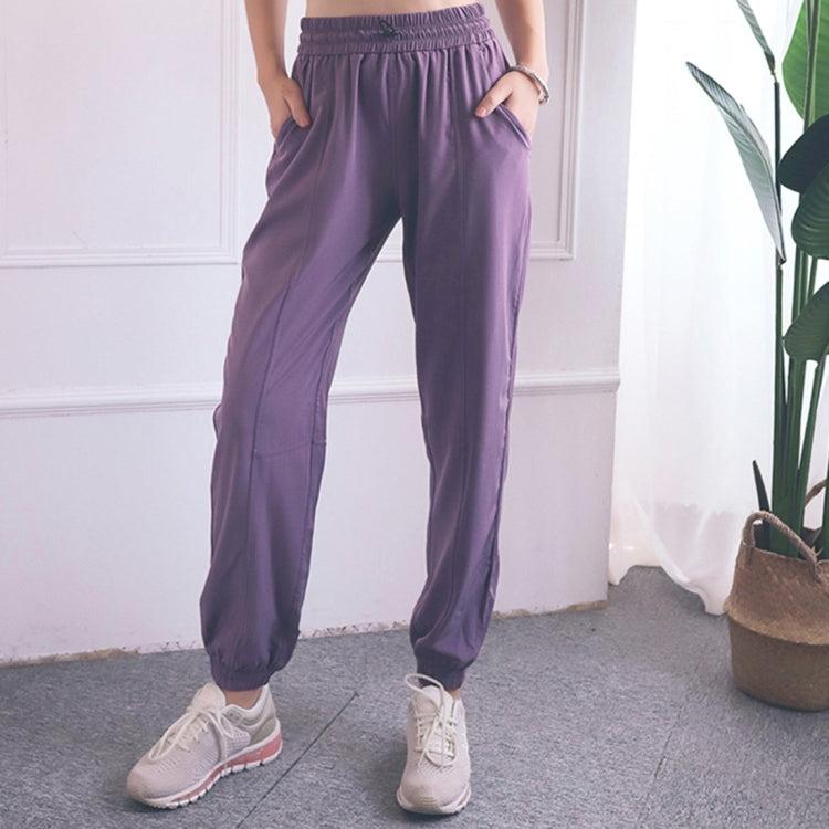 กางเกงออกกำลังกาย Drawstring เอวสูงหลวมสบาย ๆ กีฬาเสื้อผ้าโยคะ (สี:แป้งทรายดูดขนาด:S)