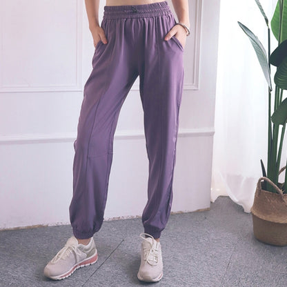 กางเกงออกกำลังกาย Drawstring เอวสูงหลวมสบาย ๆ กีฬาเสื้อผ้าโยคะ (สี:แป้งทรายดูดขนาด:S)
