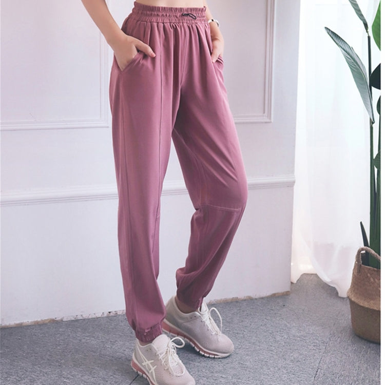 กางเกงออกกำลังกาย Drawstring เอวสูงหลวมสบาย ๆ กีฬาเสื้อผ้าโยคะ (สี:แป้งทรายดูดขนาด:S)