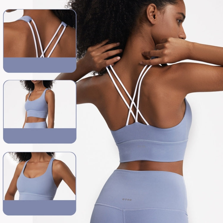 สปอร์ตบราเปลือยที่เป็นมิตรกับผิวหนัง Cross Back เสื้อกั๊กฟิตเนสกันกระแทก (สี: เทาน้ำเงินไซส์: XL), S, M, L, XL