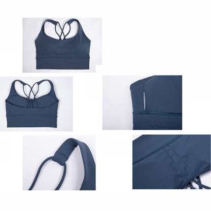 สปอร์ตบราเปลือยที่เป็นมิตรกับผิวหนัง Cross Back เสื้อกั๊กฟิตเนสกันกระแทก (สี: เทาน้ำเงินไซส์: XL), S, M, L, XL