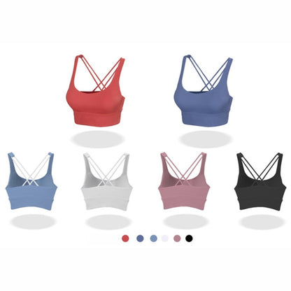สปอร์ตบราเปลือยที่เป็นมิตรกับผิวหนัง Cross Back เสื้อกั๊กฟิตเนสกันกระแทก (สี: เทาน้ำเงินไซส์: XL), S, M, L, XL