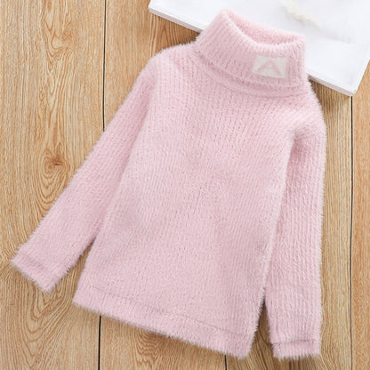 รูปแบบตัวอักษรเลียนแบบ Mink กำมะหยี่เด็กเสื้อคอเต่าถัก, 100cm, 110cm, 120cm, 130cm, 140cm, 150cm