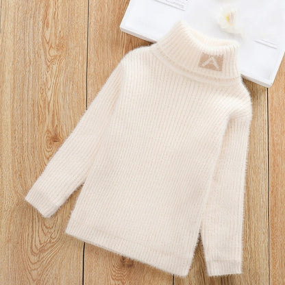 รูปแบบตัวอักษรเลียนแบบ Mink กำมะหยี่เด็กเสื้อคอเต่าถัก, 100cm, 110cm, 120cm, 130cm, 140cm, 150cm