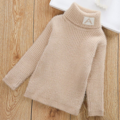 รูปแบบตัวอักษรเลียนแบบ Mink กำมะหยี่เด็กเสื้อคอเต่าถัก, 100cm, 110cm, 120cm, 130cm, 140cm, 150cm